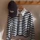 Cotton Striped Polo Top White/Navybue