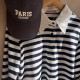 Cotton Striped Polo Top White/Navybue