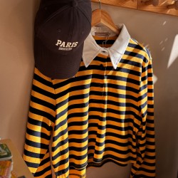 Cotton Striped Polo Top Yellow/Navyblue