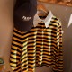 Cotton Striped Polo Top Yellow/Navyblue