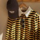 Cotton Striped Polo Top Yellow/Navyblue