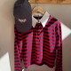 Cotton Striped Polo Top Red/Navybue