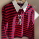 Cotton Striped Polo Top Red/Navybue