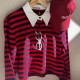 Cotton Striped Polo Top Red/Navybue