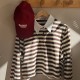 Cotton Striped Polo Top Coffee/Ecru