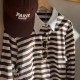Cotton Striped Polo Top Coffee/Ecru
