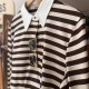Cotton Striped Polo Top Coffee/Ecru