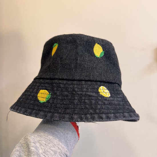 Bucket Hat Jeans black with emroidered lemons