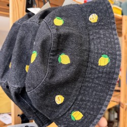 Bucket Hat Jeans black with emroidered lemons