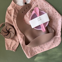 Αδιάβροχη Σαλιάρα με dots με Μακρύ Μανίκι & θήκη αποθήκευσης