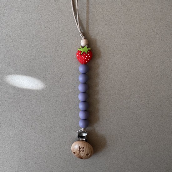 Pacifier Clip PLAY WITH STAWBERRIES Mauve Strawberry 