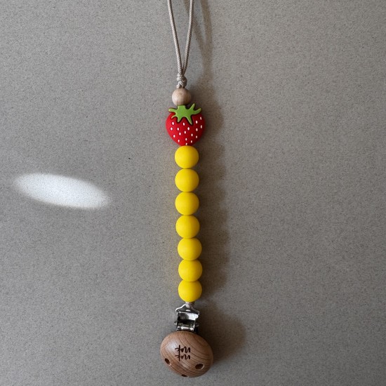Pacifier Clip PLAY WITH STAWBERRIES Yellow Strawberry 