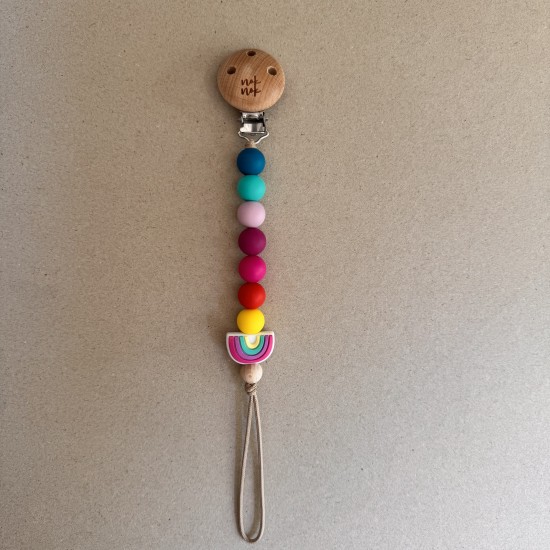 Pacifier Clip Here Comes the Rainbow yellow 