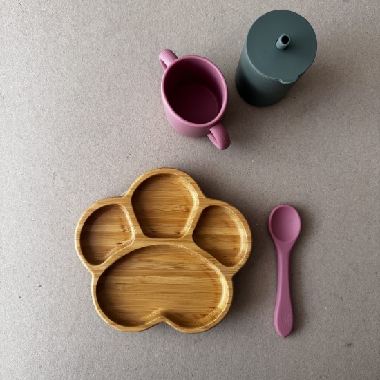 Set Bamboo Suction Plate & Spoon + 2 Free Training Cups pink Set Bamboo Suction Plate & Spoon + 2 Free Training Cups pink