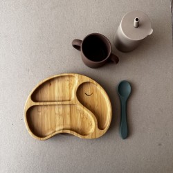 Set Bamboo Suction Plate & Spoon + 2 Free Training Cups chocolate