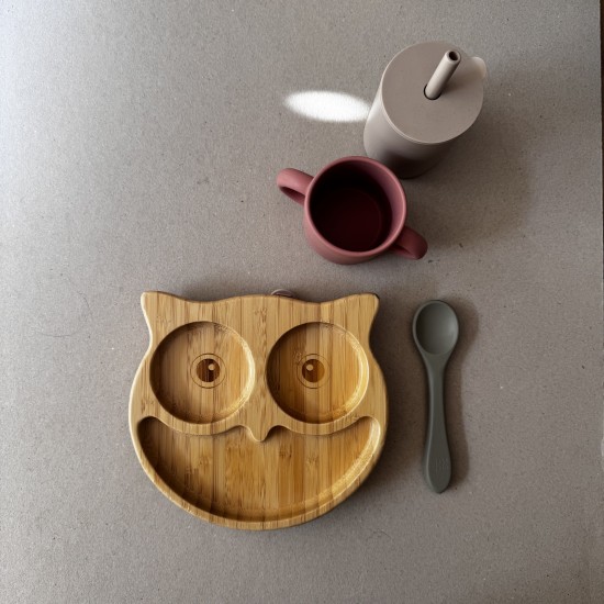 Set Bamboo Suction Plate & Spoon + 2 Free Training Cups sand Set Bamboo Suction Plate & Spoon + 2 Free Training Cups sand