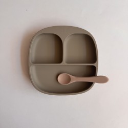 Baby Led Weaning Set Plate + Spoon Sage/sand
