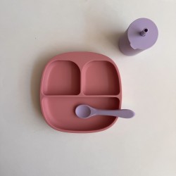 Baby Led Weaning Set Plate + Training Cup with straw  + Spoon Mix watermelon/lavender Baby Led Weaning Set Plate + Training Cup with straw  + Spoon Mix watermelon/lavender