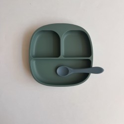 Baby Led Weaning Set Plate + Spoon Forest Green/blue
