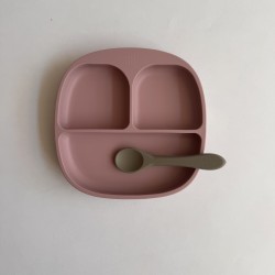Baby Led Weaning Set Plate + Spoon Light pink/sage