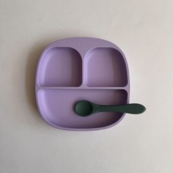 Baby Led Weaning Set Plate + Spoon Lavender/green