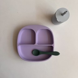 Baby Led Weaning Set Plate + Training Cup with straw  + Spoon Mix lavender/green/grey Baby Led Weaning Set Plate + Training Cup with straw  + Spoon Mix lavender/green/grey