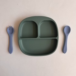 Mum I am hungry | Set Plate + Fork +Spoon Forest Green/sea blue Mum I am hungry | Set Plate + Fork +Spoon Forest Green/sea blue