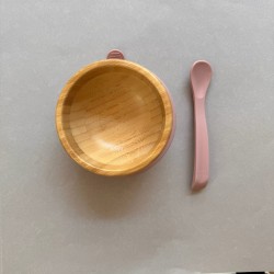 Eco-friendly  Bamboo Suction Bowl with spoon and spoon in light pink
