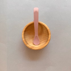 Eco-friendly  Bamboo Suction Bowl with spoon and spoon in light pink