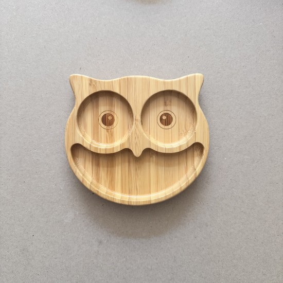 Eco-friendly  Bamboo Suction Plate Owl