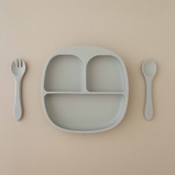 Mum I am hungry | Set Plate + Fork +Spoon Ice Grey Mum I am hungry | Set Plate + Fork +Spoon Ice Grey