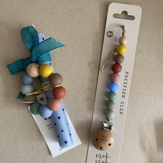SET TEETHER & CLIP  & Greek Easter Candle AERYS dots
