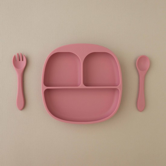 Mum I am hungry | Set Plate + Fork +Spoon Watermelon pink