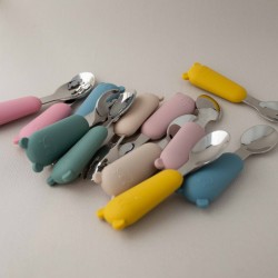 Set Silicone and Stainless Steel Spoon + Fork | I am big 6m+ brick Set Silicone and Stainless Steel Spoon + Fork | I am big 6m+ brick