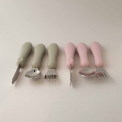 Set Silicone and Stainless Steel Spoon + Fork + Knife  | Grew up 12m+ Set Silicone and Stainless Steel Spoon + Fork + Knife  | Grew up 12m+