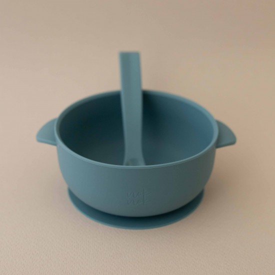 Set Silicone Bowl with spoon Nino Smoke blue