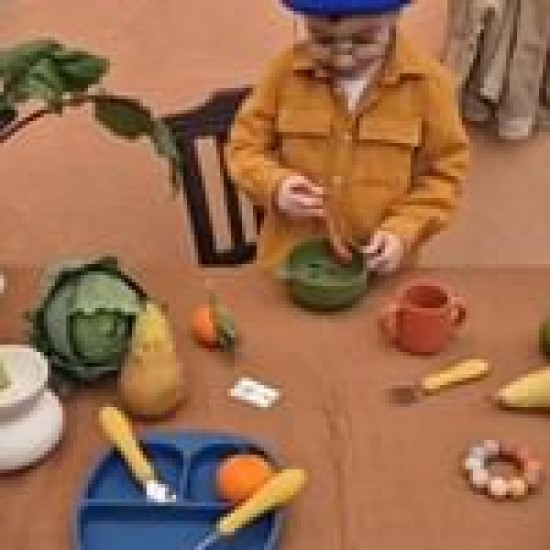 Set Silicone and Stainless Steel Spoon + Fork + Knife  | Grew up 12m+