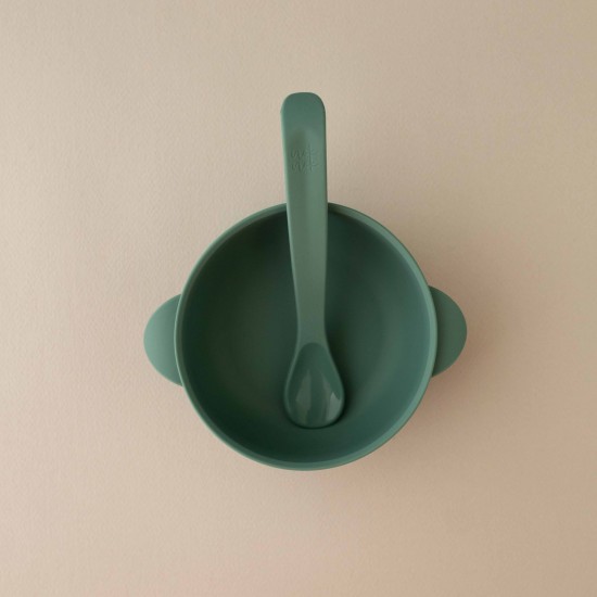 Set Silicone Bowl with spoon Nino Forest green