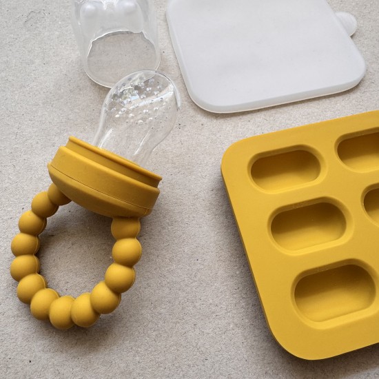 Set silicone fruit feeder + freezer tray Baby Tiny Feeder Blue 