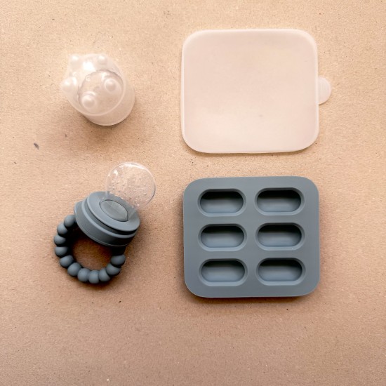 Set silicone fruit feeder + freezer tray Baby Tiny Feeder Smoke Blue 