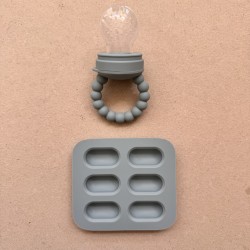 Set silicone fruit feeder + freezer tray Baby Tiny Feeder Smoke Blue 