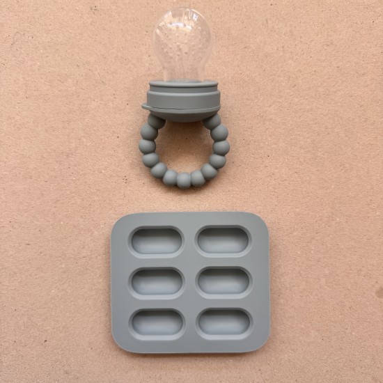 Set silicone fruit feeder + freezer tray Baby Tiny Feeder Smoke Blue 