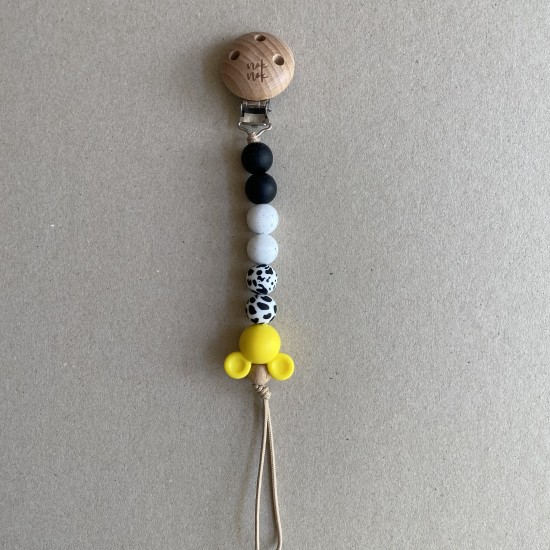 Pacifier Clip Mickey Yellow BLACK AND WHITE 