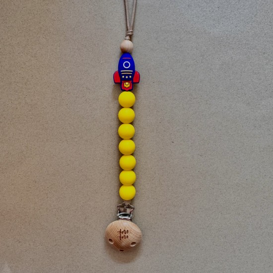 Pacifier Clip Rocket Yellow 