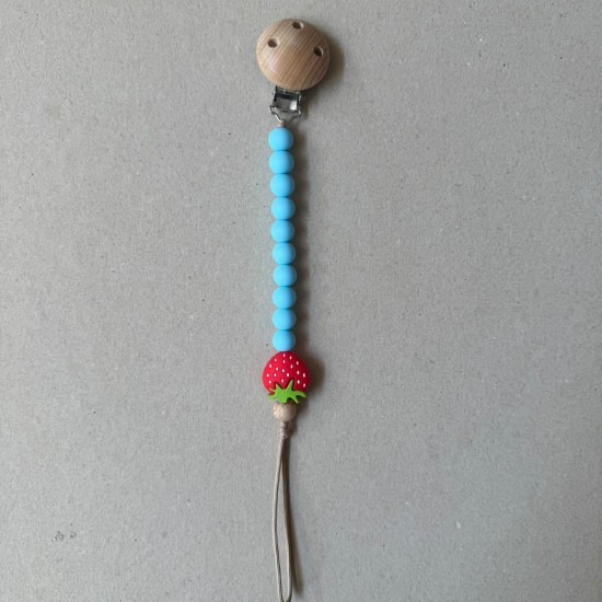 Pacifier Clip Mama Loves Strawberries light blue Pacifier Clip Mama Loves Strawberries light blue