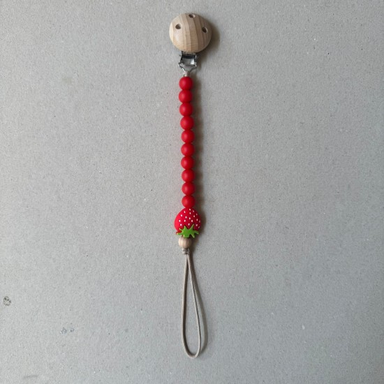 Pacifier Clip Mama Loves Strawberries red Pacifier Clip Mama Loves Strawberries red