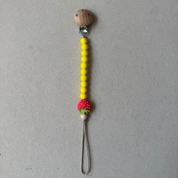 Pacifier Clip Mama Loves Strawberries yellow