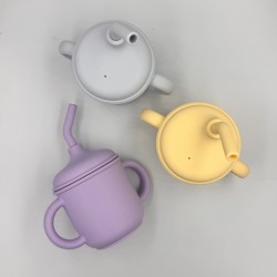 Silicone Educational Cup with handles & straw Pastel Collection 6+ months Silicone Educational Cup with handles & straw Pastel Collection 6+ months