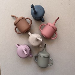 Silicone Educational Cup with handles & straw Earthy Collection  Silicone Educational Cup with handles & straw Earthy Collection