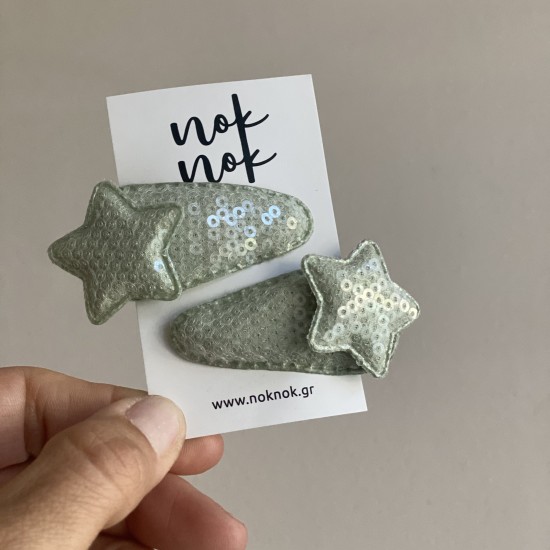 Hair Star Clips 2 pcs with sequin in sage 